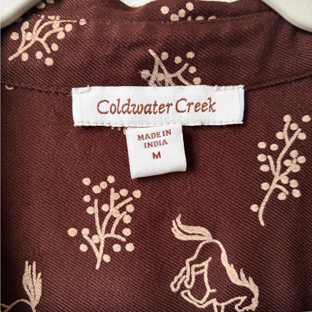 Coldwater Creek Horse Print Rayon Western Button Up Blouse Brown M - Picture 2 of 9